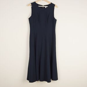 Eliza J Crepe Stretch Dark Blue Sleeveless Midi Career Work Dress Womens Sz 10